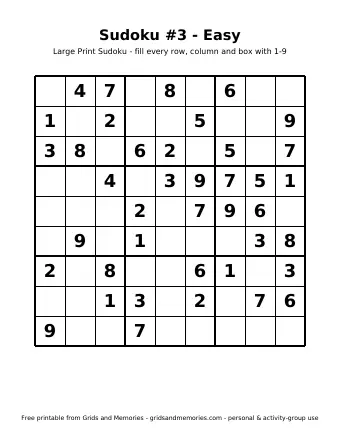 Preview of Sudoku – Sudoku #3 - Easy