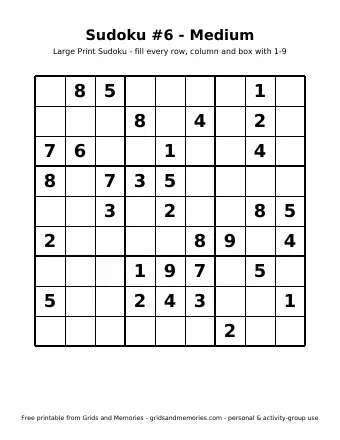 Preview of Sudoku – Sudoku #6 - Medium