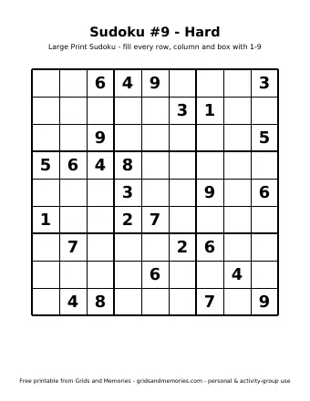 Preview of Sudoku – Sudoku #9 - Hard