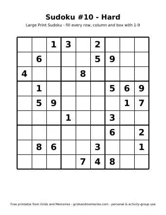 Preview of Sudoku – Sudoku #10 - Hard