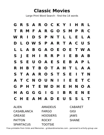 Preview of Word Search – Classic Movies