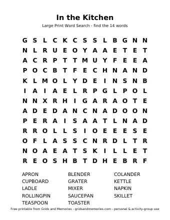 Preview of Word Search – In the Kitchen