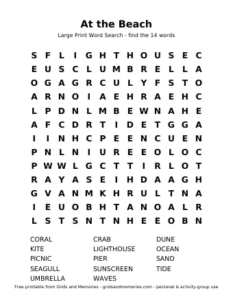 Preview of Word Search – At the Beach