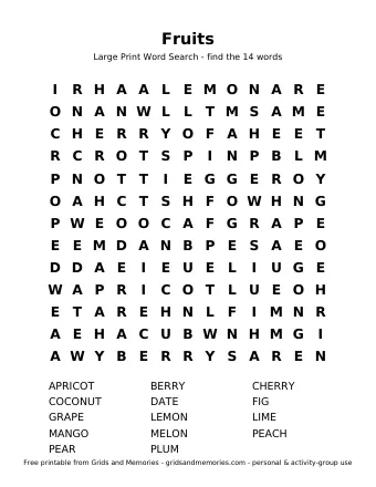 Preview of Word Search – Fruits