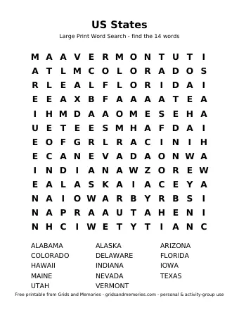 Preview of Word Search – US States