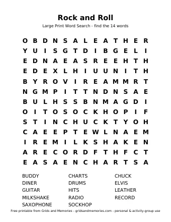 Preview of Word Search – Rock and Roll